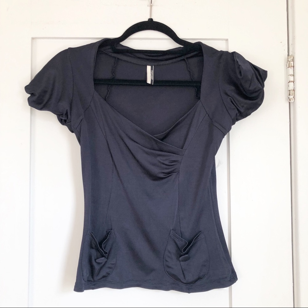 Topshop Boutique Navy Short Sleeve Blouse